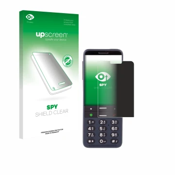 Vorderseite einer Produktverpackung mit dem Markenlogo upscreen. Daneben ist das Gerät BlindShell Classic 3 mit dem zugehörige