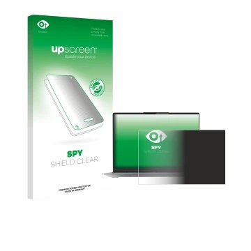 Vorderseite einer Produktverpackung mit dem Markenlogo upscreen. Daneben ist das Gerät Lenovo ThinkBook 14 Gen 4+ mit dem zuge