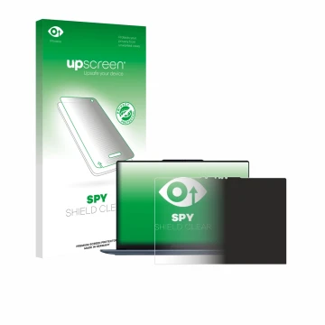 Vorderseite einer Produktverpackung mit dem Markenlogo upscreen. Daneben ist das Gerät Lenovo Yoga Slim 7 14Q8X9 mit dem zugeh