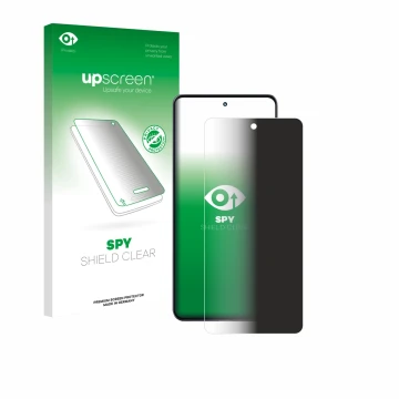 Vorderseite einer Produktverpackung mit dem Markenlogo upscreen. Daneben ist das Gerät Motorola Moto G86 mit dem zugehörigen D