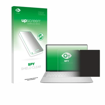 Vorderseite einer Produktverpackung mit dem Markenlogo upscreen. Daneben ist das Gerät Dell 14 Premium Laptop mit dem zugehöri