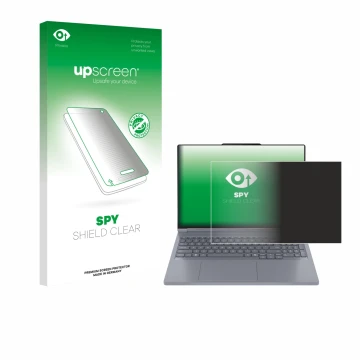 Vorderseite einer Produktverpackung mit dem Markenlogo upscreen. Daneben ist das Gerät Lenovo ThinkBook 16p Gen 6 mit dem zuge