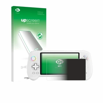 Vorderseite einer Produktverpackung mit dem Markenlogo upscreen. Daneben ist das Gerät Anbernic RG556 mit dem zugehörigen Disp