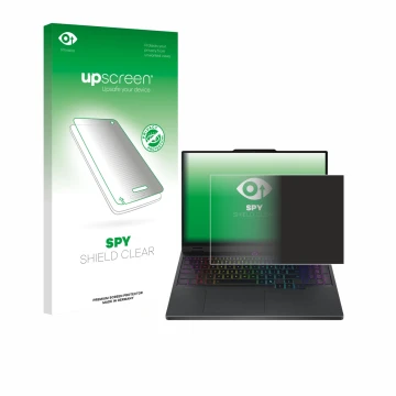 Vorderseite einer Produktverpackung mit dem Markenlogo upscreen. Daneben ist das Gerät Lenovo Legion 5 15IRX10 83LY mit dem zu