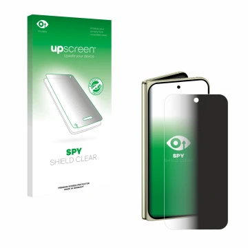 Vorderseite einer Produktverpackung mit dem Markenlogo upscreen. Daneben ist das Gerät Google Pixel 10 Pro Fold mit dem zugehö