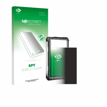 Vorderseite einer Produktverpackung mit dem Markenlogo upscreen. Daneben ist das Gerät Apple iPad Mini 7 2024 (case-friendly) 