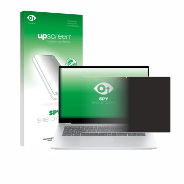 Vorderseite einer Produktverpackung mit dem Markenlogo upscreen. Daneben ist das Gerät HP OmniBook 7 17-dc mit dem zugehörigen