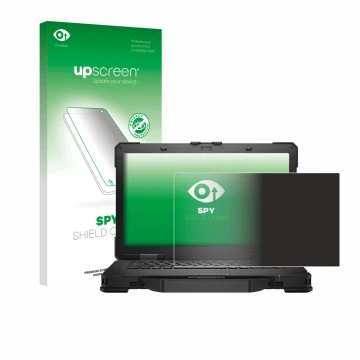 Vorderseite einer Produktverpackung mit dem Markenlogo upscreen. Daneben ist das Gerät Dell Pro Rugged 14 Laptop mit dem zugeh