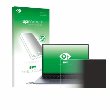 Vorderseite einer Produktverpackung mit dem Markenlogo upscreen. Daneben ist das Gerät Huawei MateBook D 16 2024 mit dem zugeh