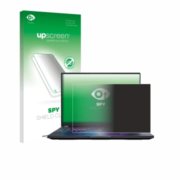 Vorderseite einer Produktverpackung mit dem Markenlogo upscreen. Daneben ist das Gerät Gigabyte AORUS Elite 16 2025 mit dem zu