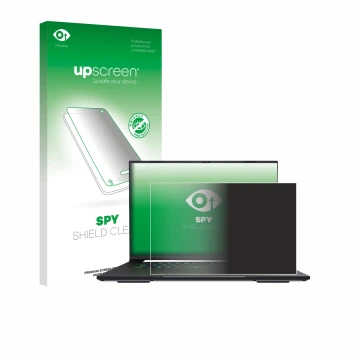 Vorderseite einer Produktverpackung mit dem Markenlogo upscreen. Daneben ist das Gerät Gigabyte AERO X16 2025 mit dem zugehöri