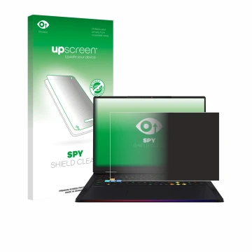 Vorderseite einer Produktverpackung mit dem Markenlogo upscreen. Daneben ist das Gerät MSI Raider 18 HX AI 2025 mit dem zugehö