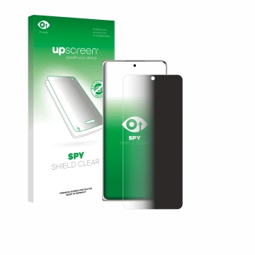 Vorderseite einer Produktverpackung mit dem Markenlogo upscreen. Daneben ist das Gerät Huawei Mate X7 mit dem zugehörigen Disp
