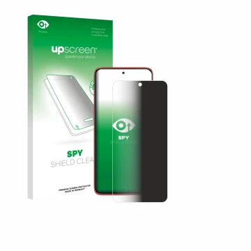 Vorderseite einer Produktverpackung mit dem Markenlogo upscreen. Daneben ist das Gerät Motorola Edge 60 Neo mit dem zugehörige