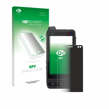 Vorderseite einer Produktverpackung mit dem Markenlogo upscreen. Daneben ist das Gerät Uniwa F400 mit dem zugehörigen Displays