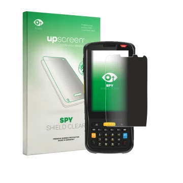 Vorderseite einer Produktverpackung mit dem Markenlogo upscreen. Daneben ist das Gerät Newland MT65 Beluga V mit dem zugehörig