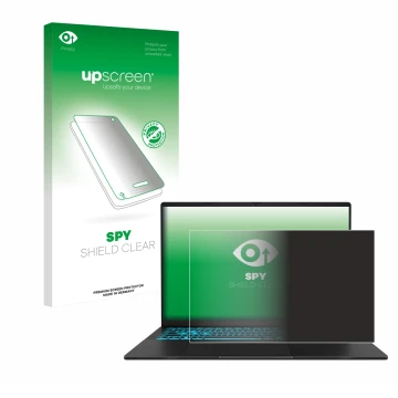 Vorderseite einer Produktverpackung mit dem Markenlogo upscreen. Daneben ist das Gerät ASUS V16 V3607 mit dem zugehörigen Disp
