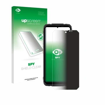 Vorderseite einer Produktverpackung mit dem Markenlogo upscreen. Daneben ist das Gerät Blackview Rock 1 mit dem zugehörigen Di