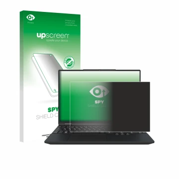 Vorderseite einer Produktverpackung mit dem Markenlogo upscreen. Daneben ist das Gerät Tuxedo InfinityBook Max 15 Gen 10 mit d