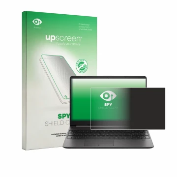 Vorderseite einer Produktverpackung mit dem Markenlogo upscreen. Daneben ist das Gerät HP EliteBook 250RT G9 mit dem zugehörig