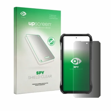 Vorderseite einer Produktverpackung mit dem Markenlogo upscreen. Daneben ist das Gerät Unihertz 8849 Tank 5 mit dem zugehörige