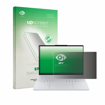 Vorderseite einer Produktverpackung mit dem Markenlogo upscreen. Daneben ist das Gerät Lenovo Googlebook 15 mit dem zugehörige