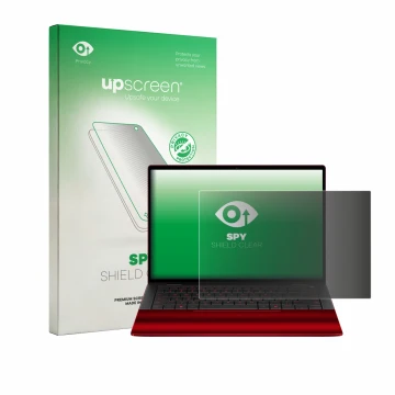 Vorderseite einer Produktverpackung mit dem Markenlogo upscreen. Daneben ist das Gerät HP Scuderia Ferrari Notebook mit dem zu