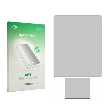Vorderseite einer Produktverpackung mit dem Markenlogo upscreen. Daneben ist der zugehörige Displayschutz.