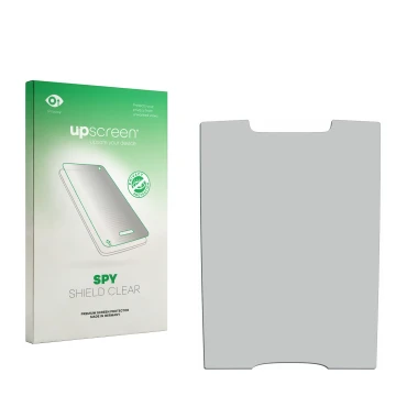 Vorderseite einer Produktverpackung mit dem Markenlogo upscreen. Daneben ist der zugehörige Displayschutz.