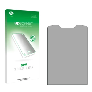 Vorderseite einer Produktverpackung mit dem Markenlogo upscreen. Daneben ist der zugehörige Displayschutz.