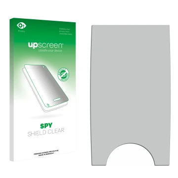 Vorderseite einer Produktverpackung mit dem Markenlogo upscreen. Daneben ist der zugehörige Displayschutz.