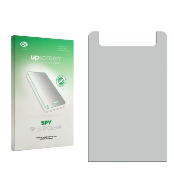 Vorderseite einer Produktverpackung mit dem Markenlogo upscreen. Daneben ist der zugehörige Displayschutz.