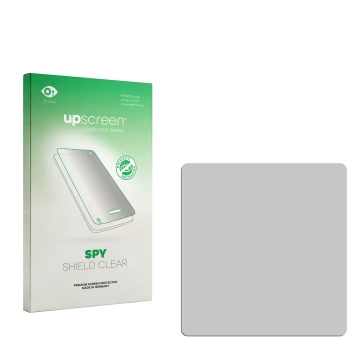 Vorderseite einer Produktverpackung mit dem Markenlogo upscreen. Daneben ist der zugehörige Displayschutz.
