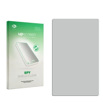 Vorderseite einer Produktverpackung mit dem Markenlogo upscreen. Daneben ist der zugehörige Displayschutz.