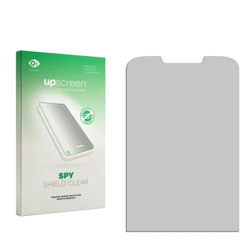 Vorderseite einer Produktverpackung mit dem Markenlogo upscreen. Daneben ist der zugehörige Displayschutz.