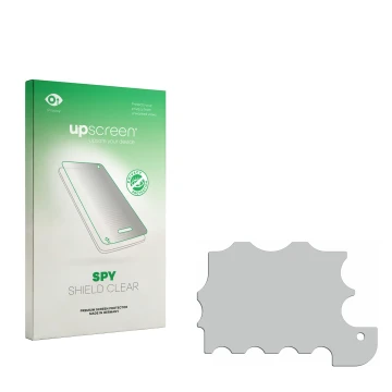 Vorderseite einer Produktverpackung mit dem Markenlogo upscreen. Daneben ist der zugehörige Displayschutz.