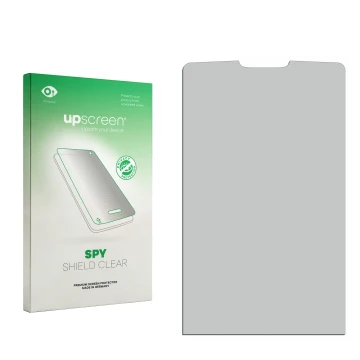 Vorderseite einer Produktverpackung mit dem Markenlogo upscreen. Daneben ist der zugehörige Displayschutz.
