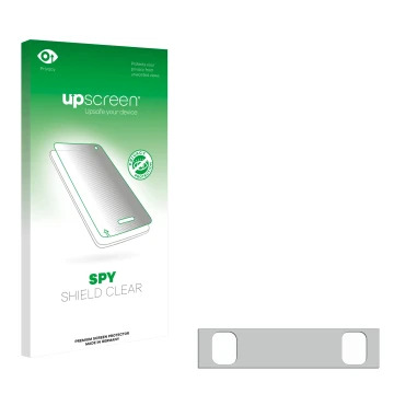 Vorderseite einer Produktverpackung mit dem Markenlogo upscreen. Daneben ist der zugehörige Displayschutz.