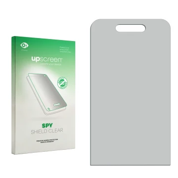 Vorderseite einer Produktverpackung mit dem Markenlogo upscreen. Daneben ist der zugehörige Displayschutz.