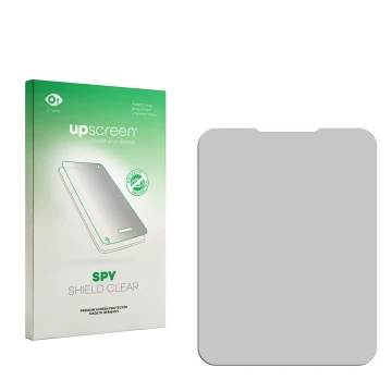 Vorderseite einer Produktverpackung mit dem Markenlogo upscreen. Daneben ist der zugehörige Displayschutz.
