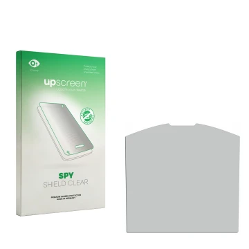 Vorderseite einer Produktverpackung mit dem Markenlogo upscreen. Daneben ist der zugehörige Displayschutz.