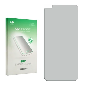 Vorderseite einer Produktverpackung mit dem Markenlogo upscreen. Daneben ist der zugehörige Displayschutz.