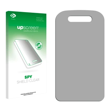 Vorderseite einer Produktverpackung mit dem Markenlogo upscreen. Daneben ist der zugehörige Displayschutz.