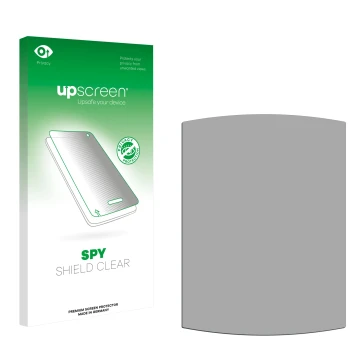 Vorderseite einer Produktverpackung mit dem Markenlogo upscreen. Daneben ist der zugehörige Displayschutz.