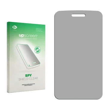 Vorderseite einer Produktverpackung mit dem Markenlogo upscreen. Daneben ist der zugehörige Displayschutz.