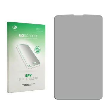 Vorderseite einer Produktverpackung mit dem Markenlogo upscreen. Daneben ist der zugehörige Displayschutz.