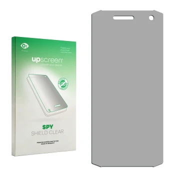 Vorderseite einer Produktverpackung mit dem Markenlogo upscreen. Daneben ist der zugehörige Displayschutz.
