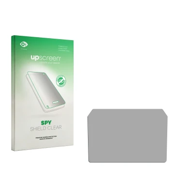 Vorderseite einer Produktverpackung mit dem Markenlogo upscreen. Daneben ist der zugehörige Displayschutz.
