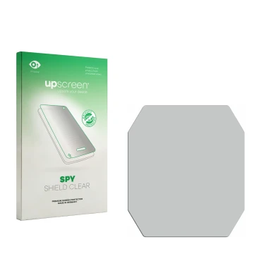 Vorderseite einer Produktverpackung mit dem Markenlogo upscreen. Daneben ist der zugehörige Displayschutz.
