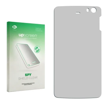 Vorderseite einer Produktverpackung mit dem Markenlogo upscreen. Daneben ist der zugehörige Displayschutz.